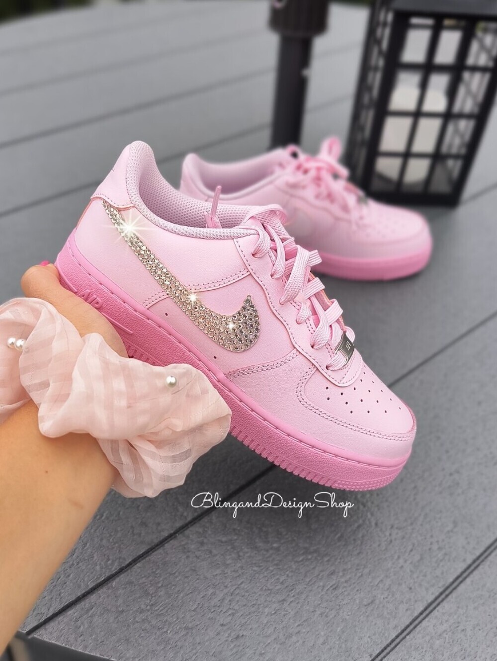 Bling Nike Air Force 1 07 Shoes Low Pink Sneakers Custom with Swarovski Crystals